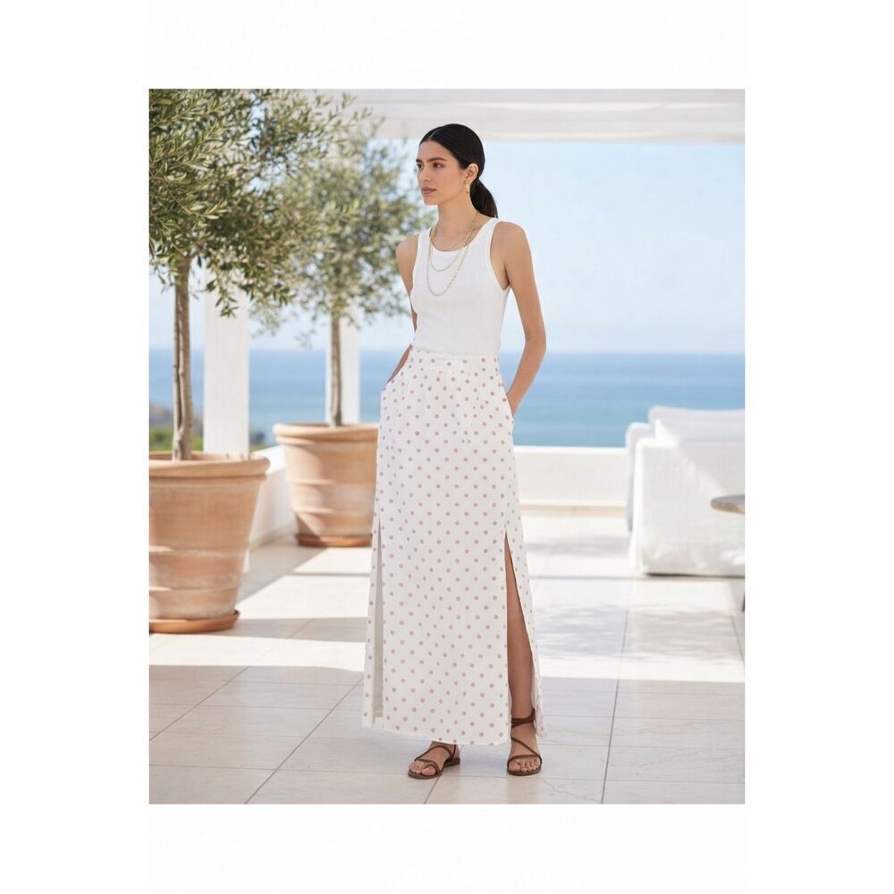 J.Crew White Rose Dot Side-Slit Maxi Skirt | Cotton Poplin | Size Small | New